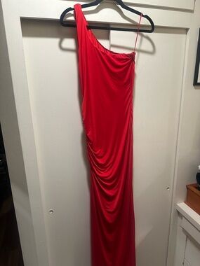 Revolve Red One-Shoulder Ruched Bodycon Maxi Dress